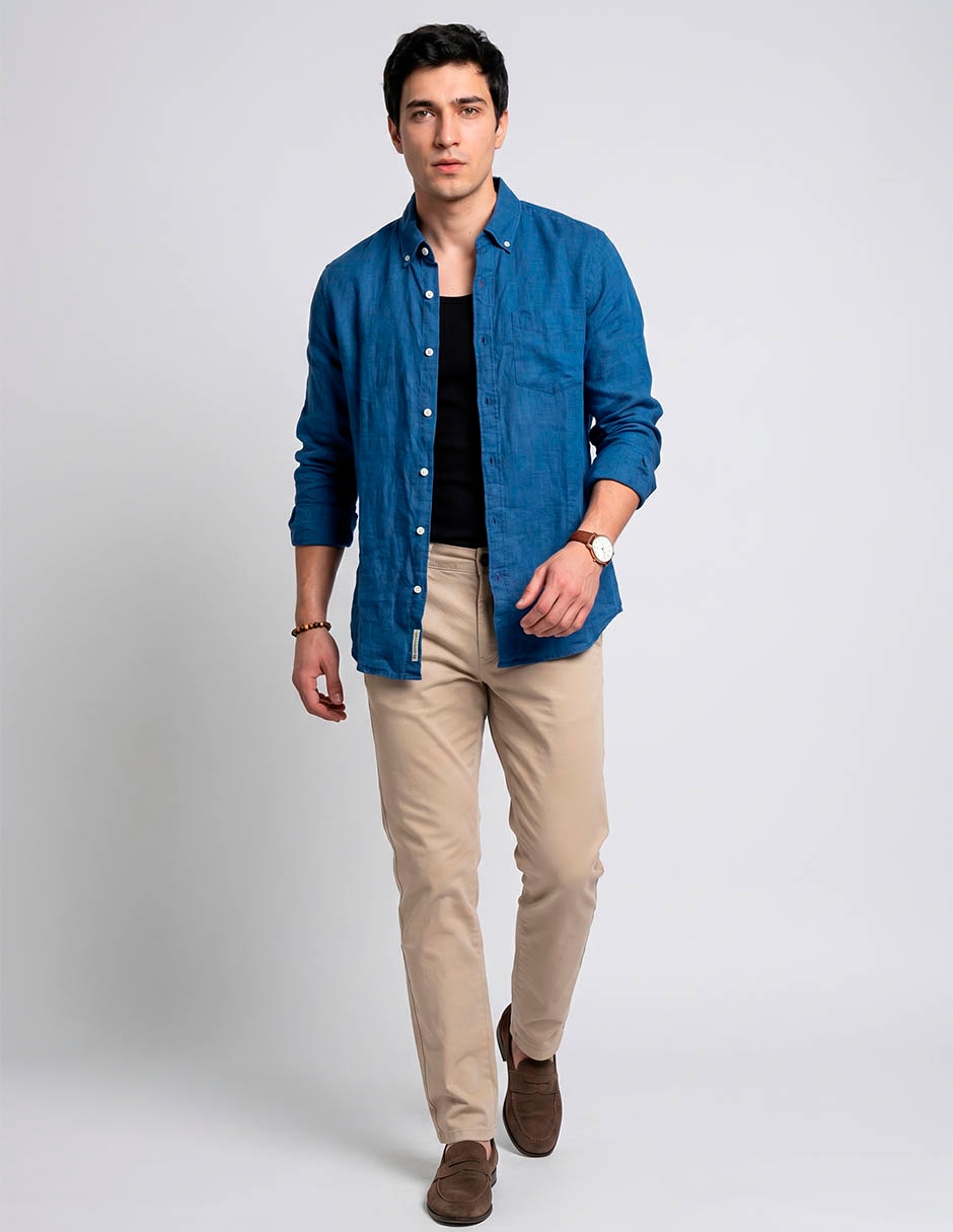 Camisa casual de lino manga larga para hombre Camisa casual de lino manga larga para hombre