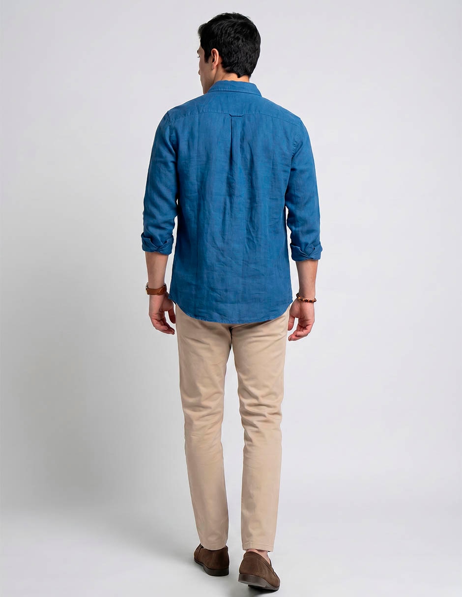 Camisa casual de lino manga larga para hombre 2