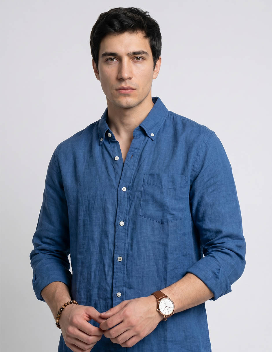 Camisa casual de lino manga larga para hombre 3