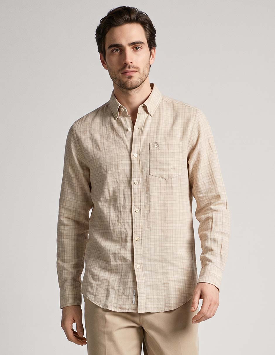 Camisa casual original penguin de lino manga larga para hombre