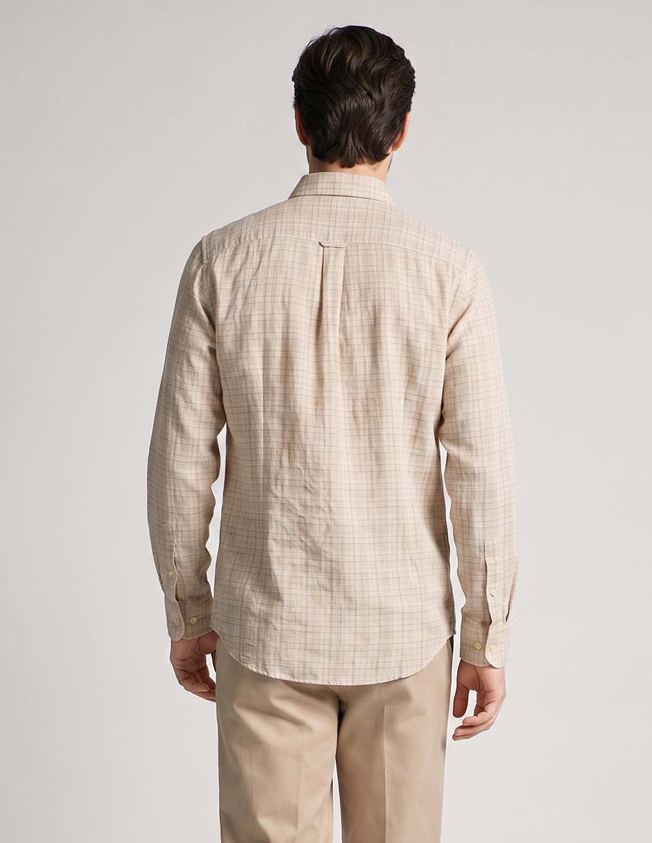 Camisa casual original penguin de lino manga larga para hombre