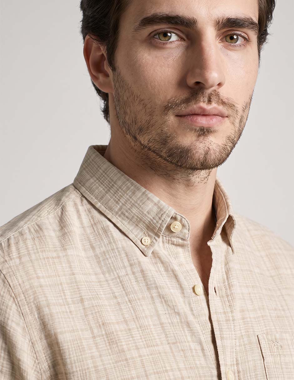 Camisa casual original penguin de lino manga larga para hombre