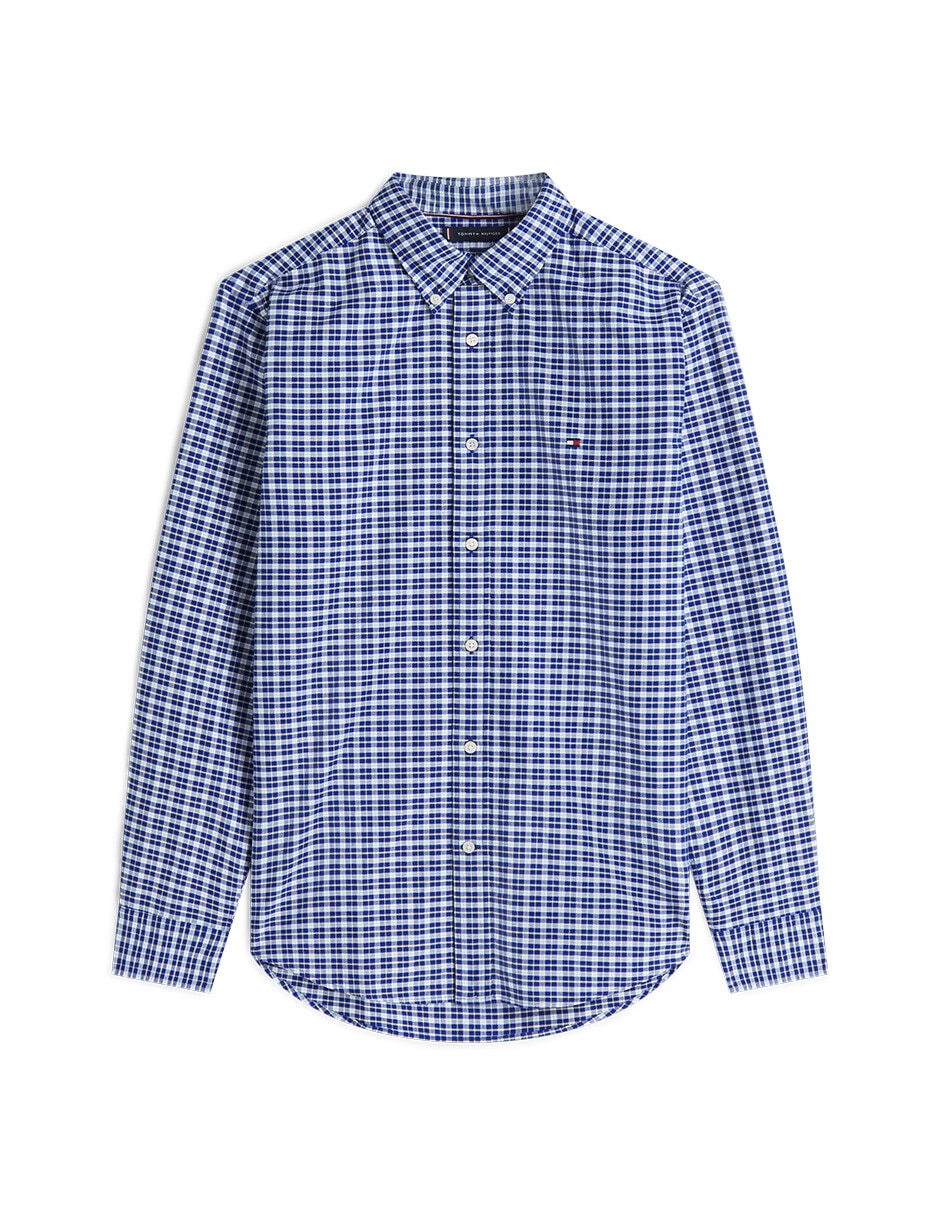 Camisa casual hilfiger de algodón manga larga para hombre