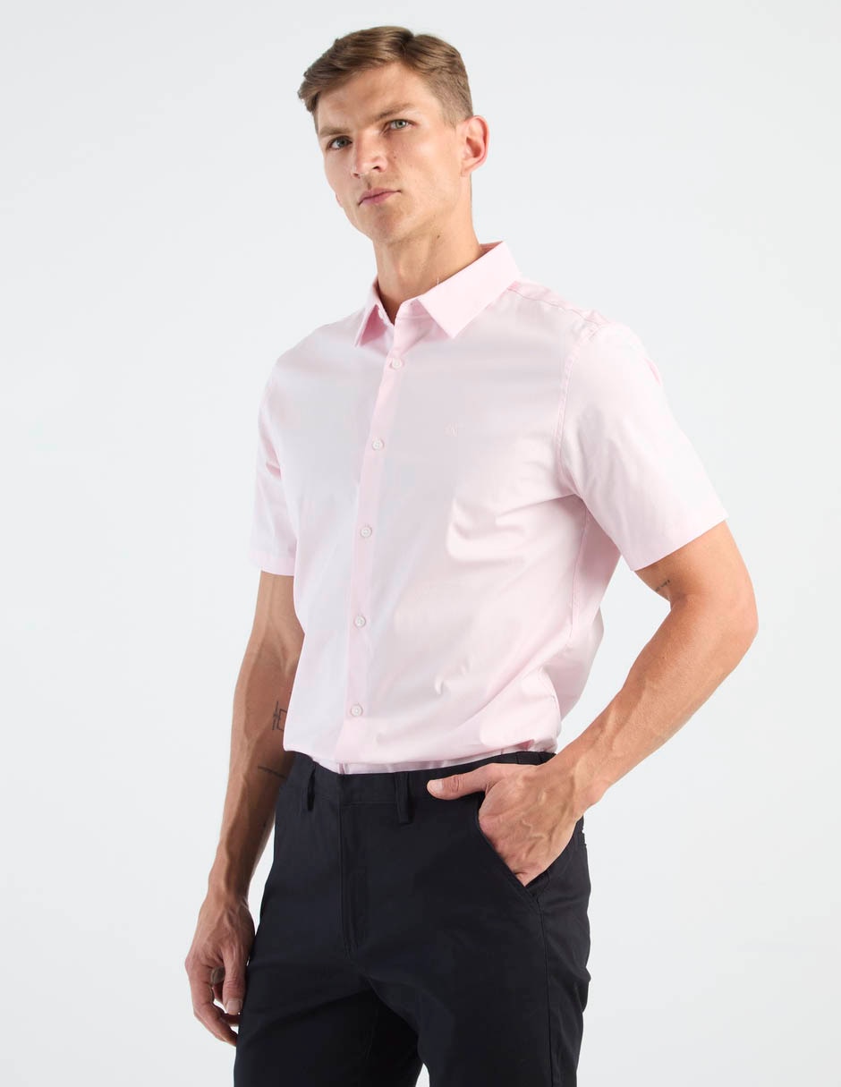 Camisa business casual Calvin Klein de algodón manga corta para hombre