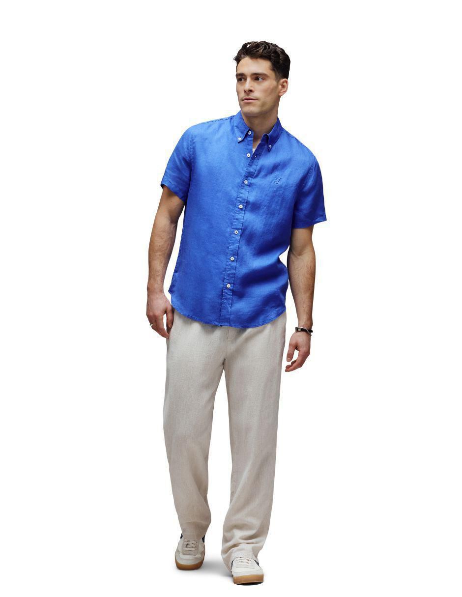 Camisa casual de lino manga corta para hombre
