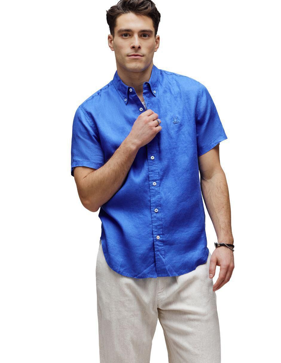 Camisa casual de lino manga corta para hombre