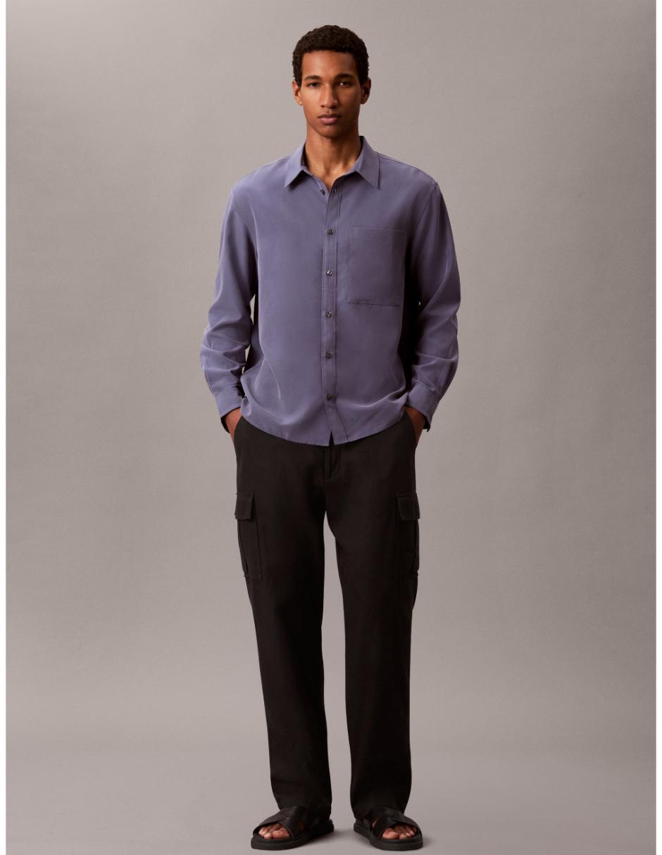 Camisa casual calvin klein de modal manga larga para hombre