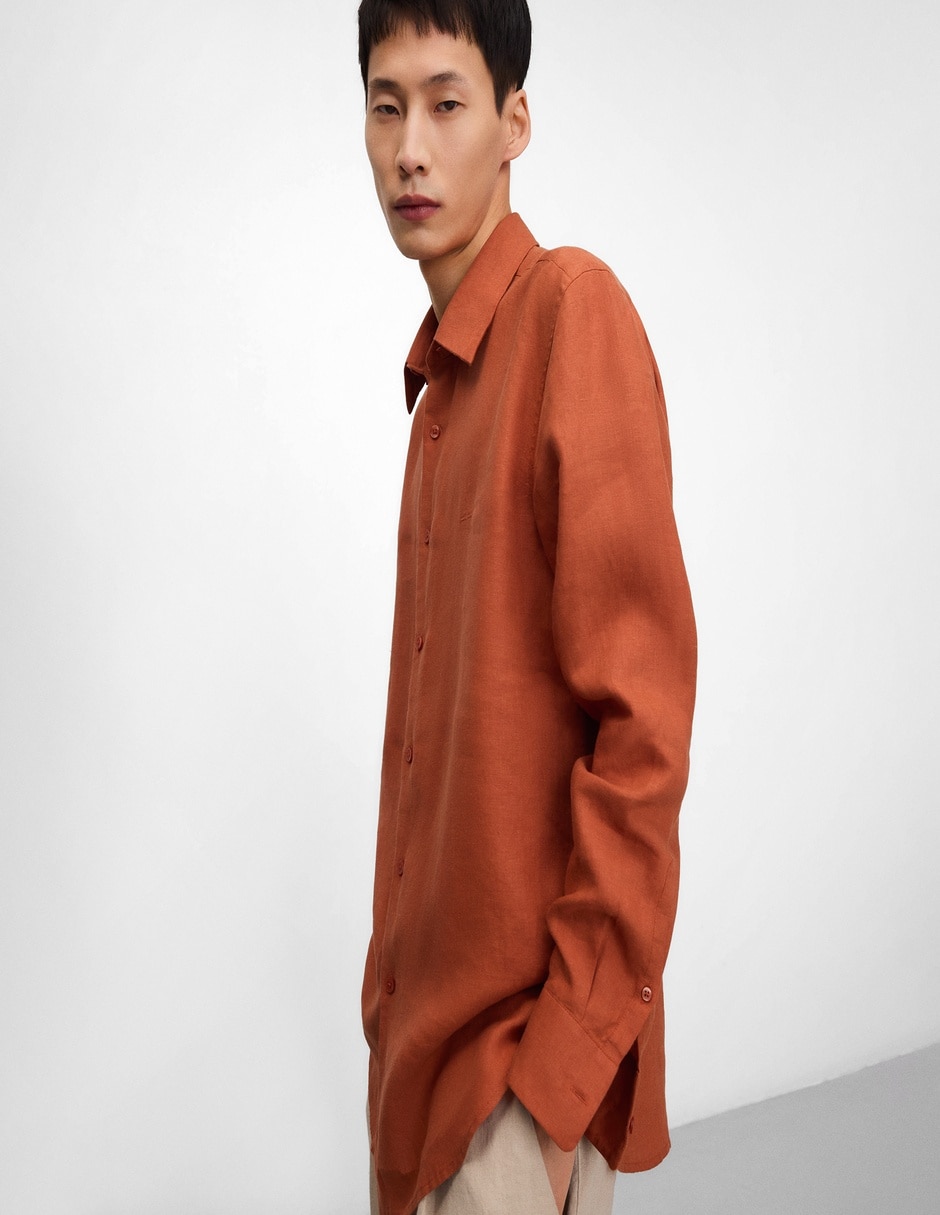 Camisa de lino manga larga para hombre 4
