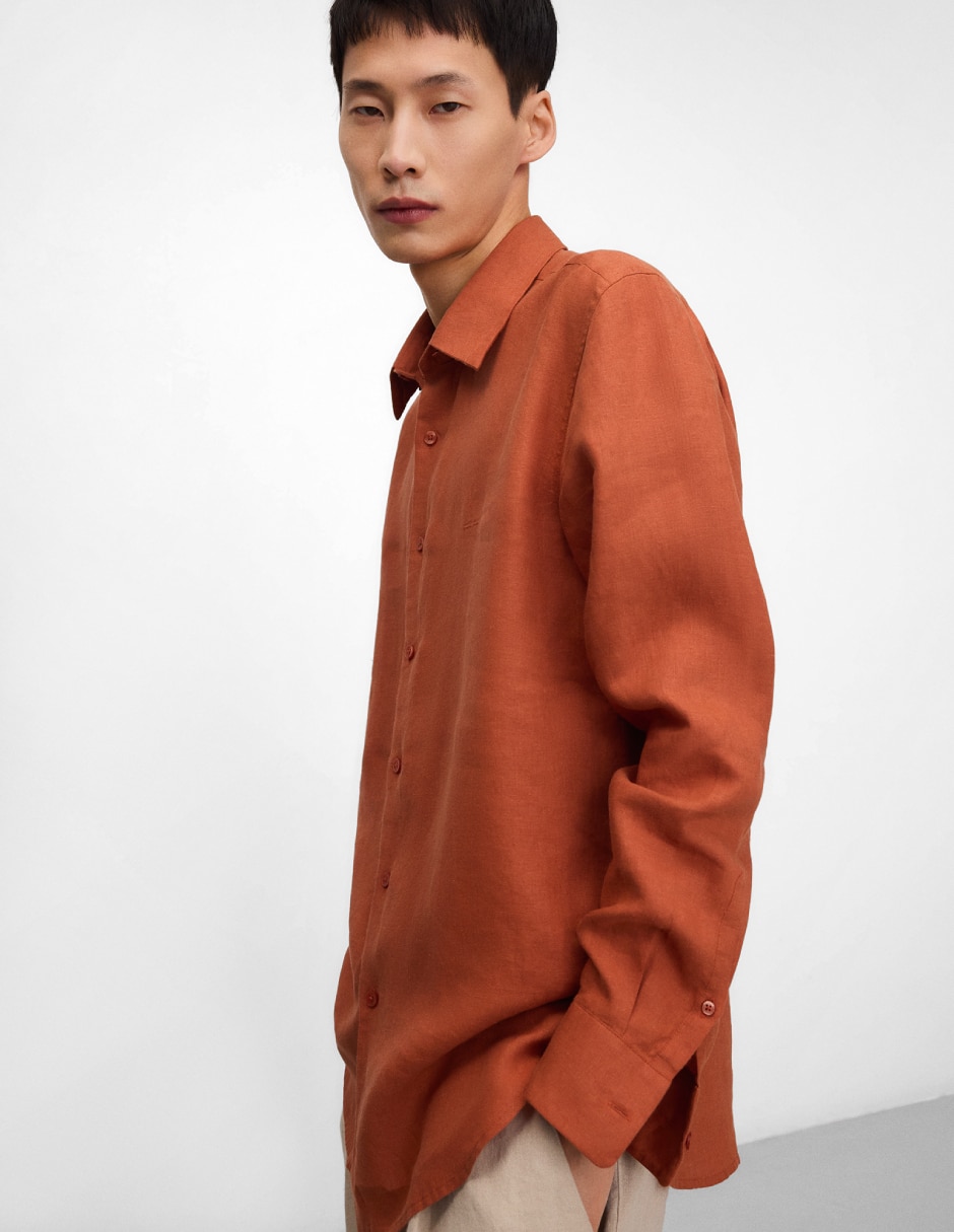 Camisa de lino manga larga para hombre Camisa de lino manga larga para hombre