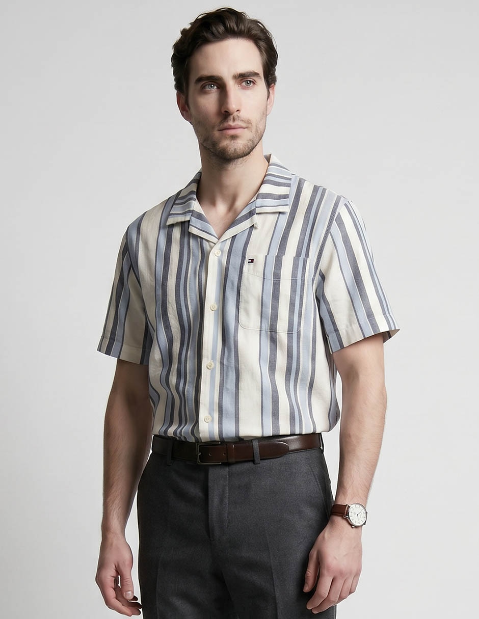 Camisa casual de algodón manga corta para hombre