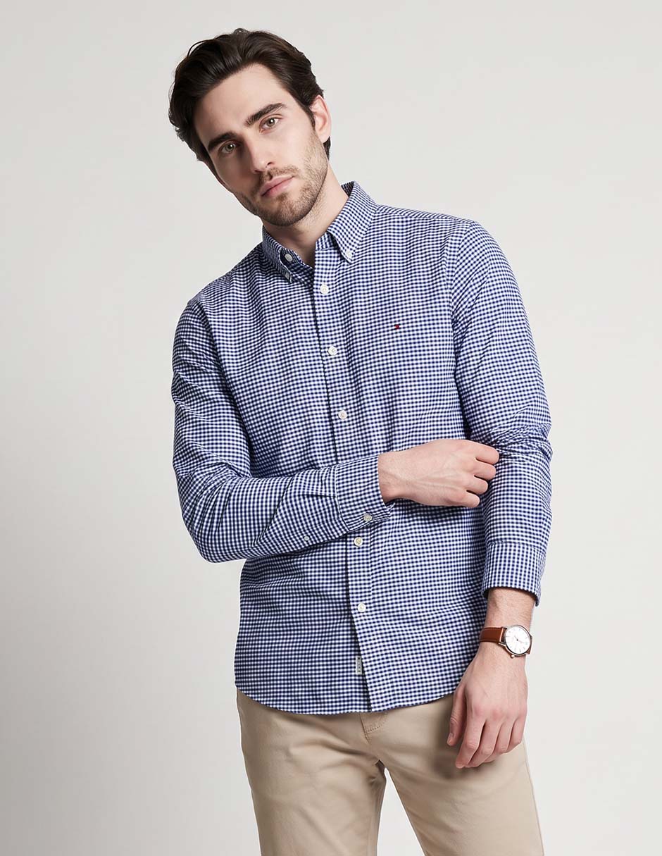 Camisa casual hilfiger de algodón manga larga para hombre Camisa casual hilfiger de algodón manga larga para hombre