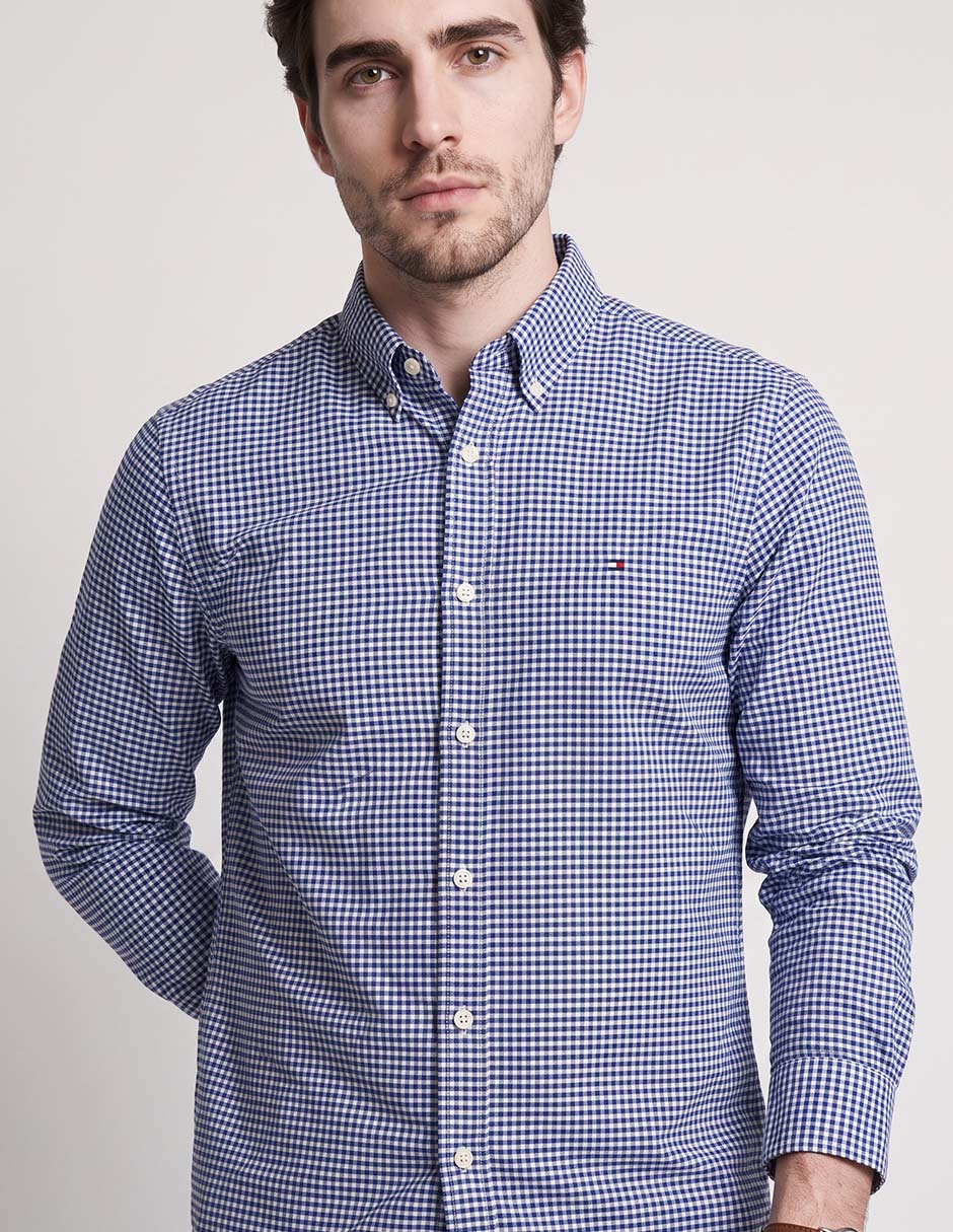 Camisa casual hilfiger de algodón manga larga para hombre 3