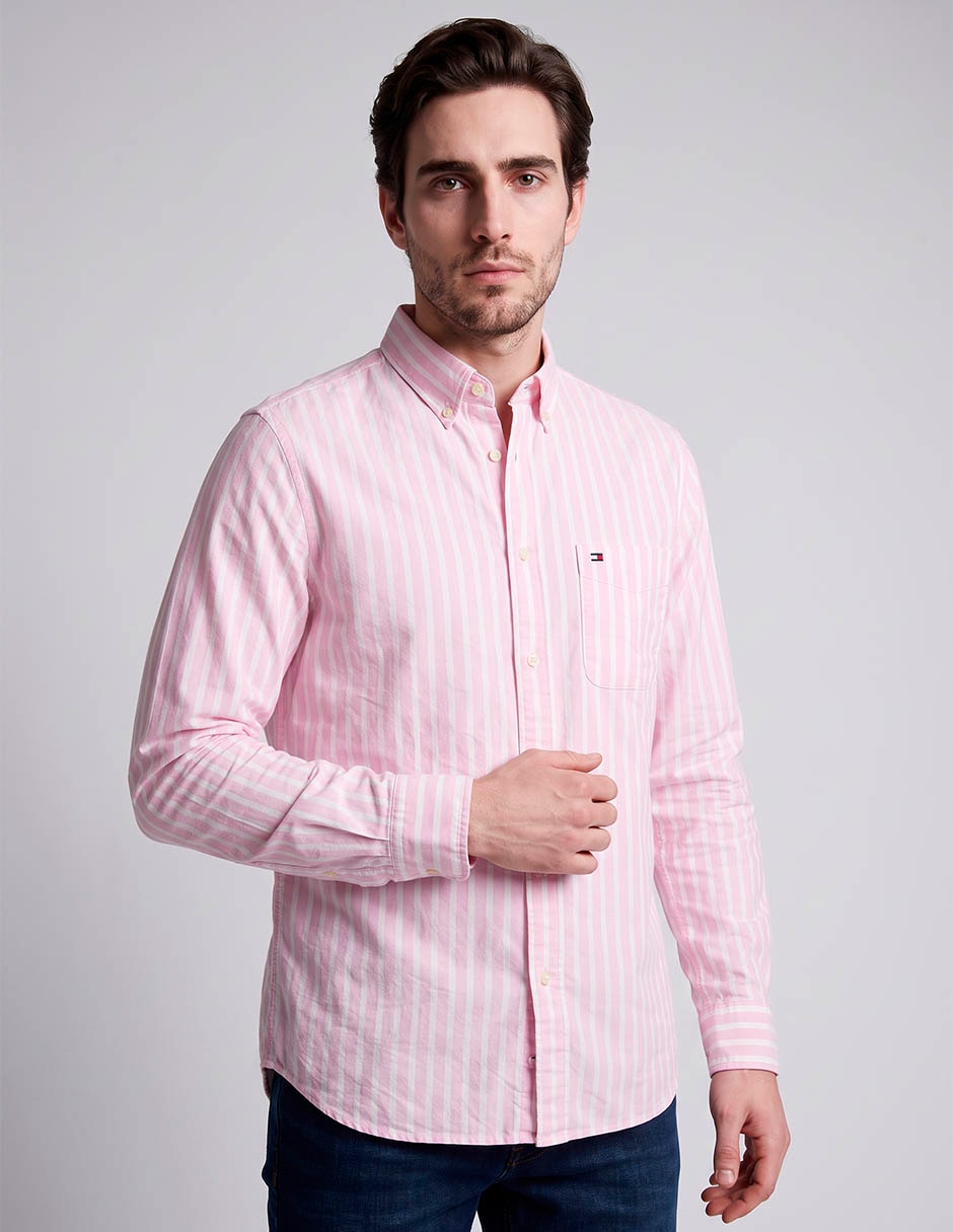 Camisa casual hilfiger de algodón manga larga para hombre