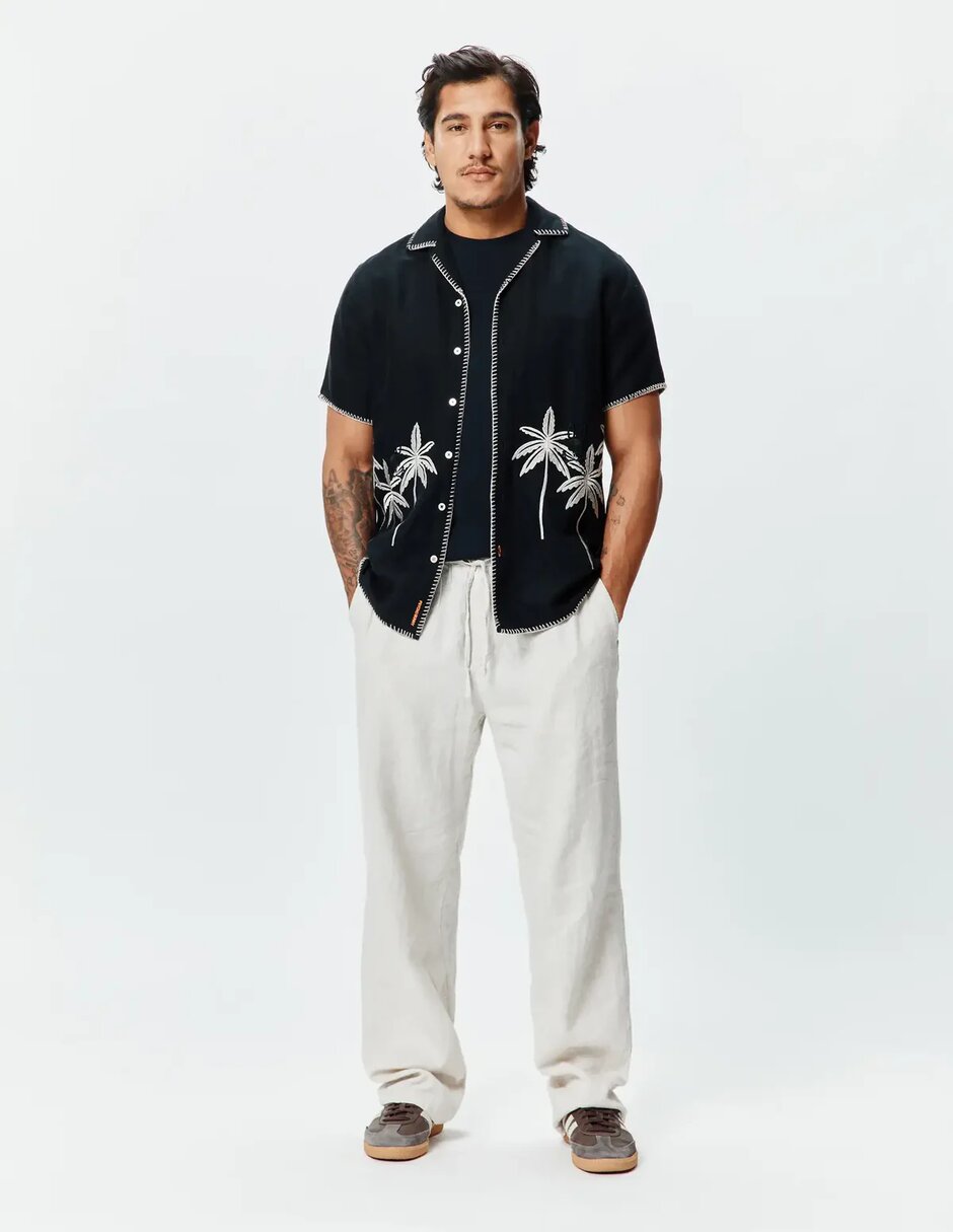 Camisa casual de algodón y lino manga corta para hombre 2