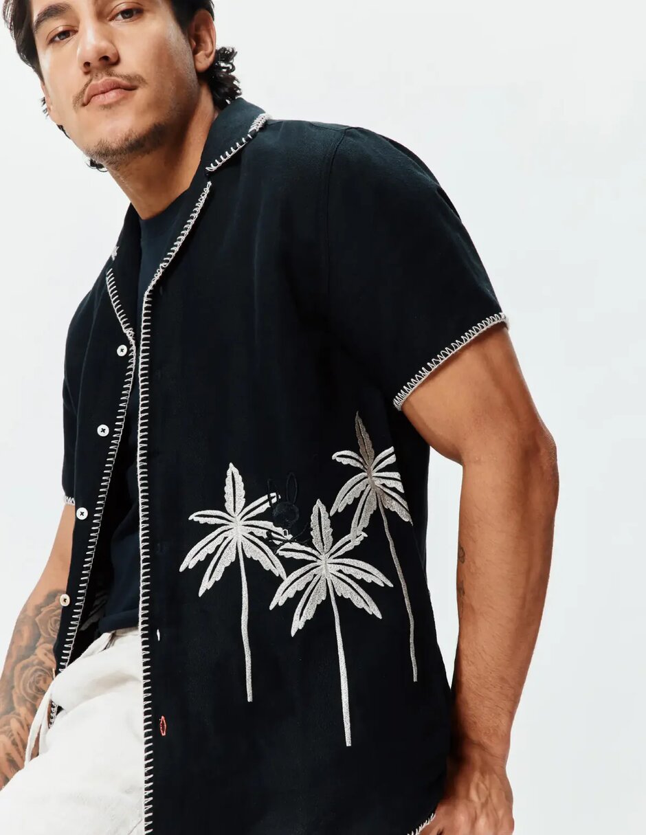 Camisa casual de algodón y lino manga corta para hombre 4