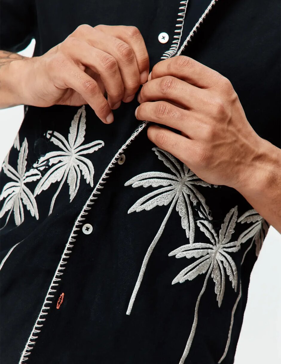 Camisa casual de algodón y lino manga corta para hombre 6