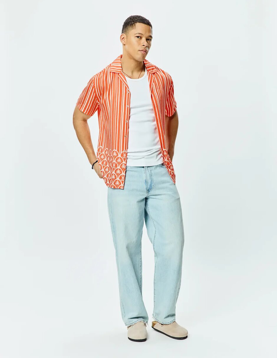 Camisa casual psycho bunny de lyocell manga corta para hombre