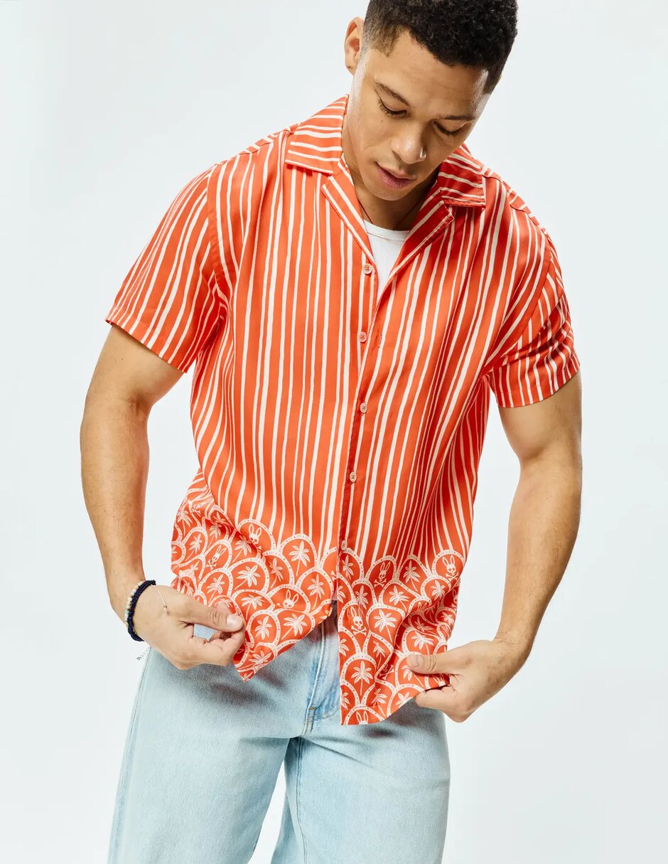 Camisa casual psycho bunny de lyocell manga corta para hombre