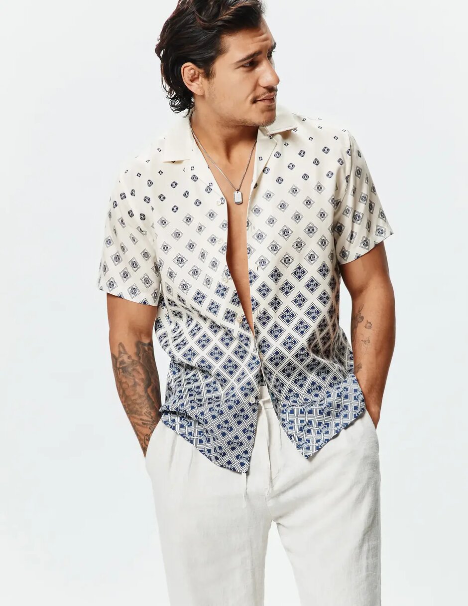 Camisa business casual de lyocell manga corta para hombre Camisa business casual de lyocell manga corta para hombre