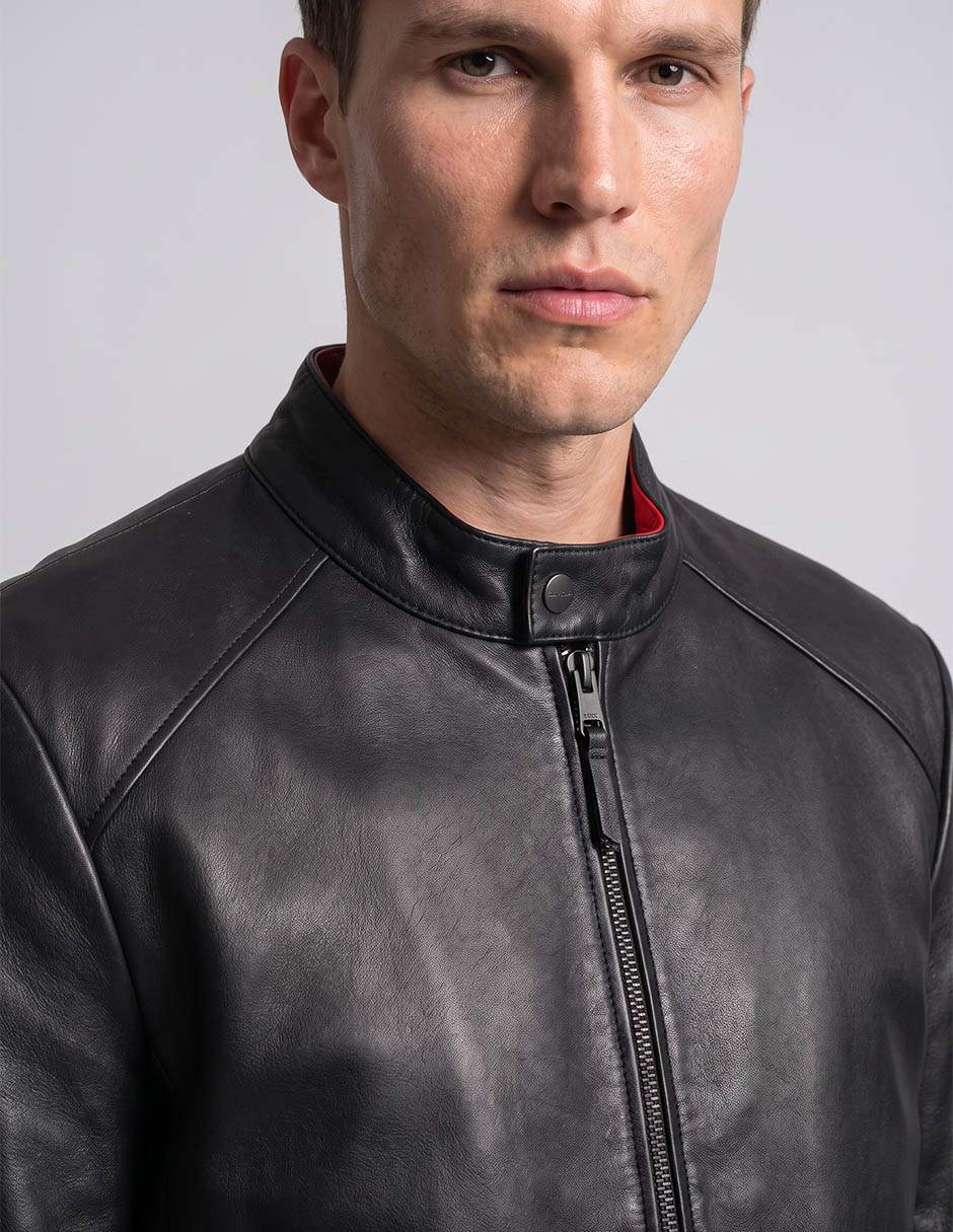 Chamarra casual de piel sin diseño para hombre 3