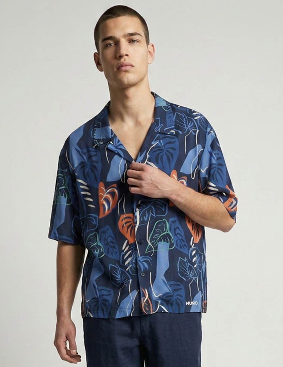 Camisa de playa de algodón manga corta para hombre