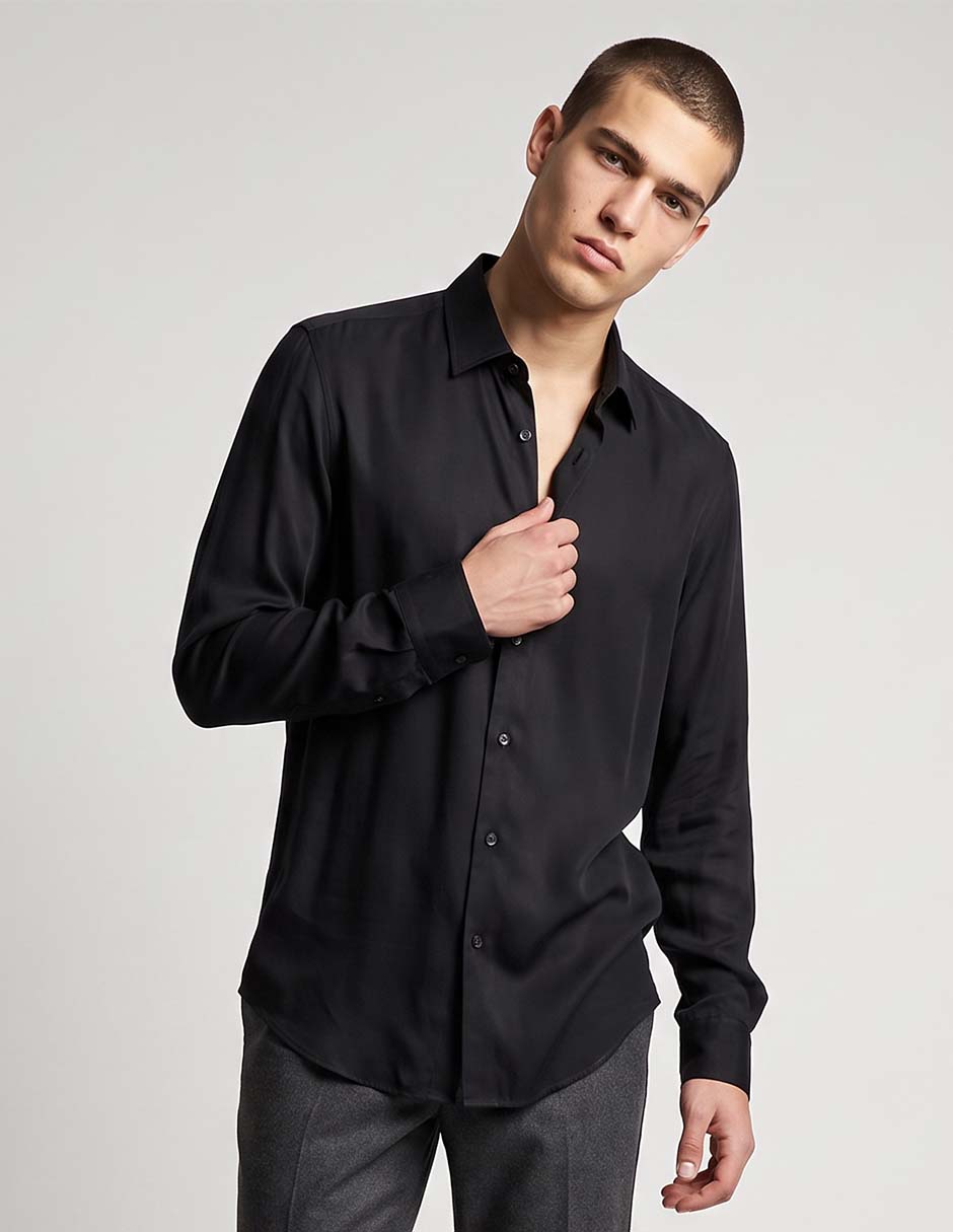 Camisa de vestir de algodón manga larga para hombre