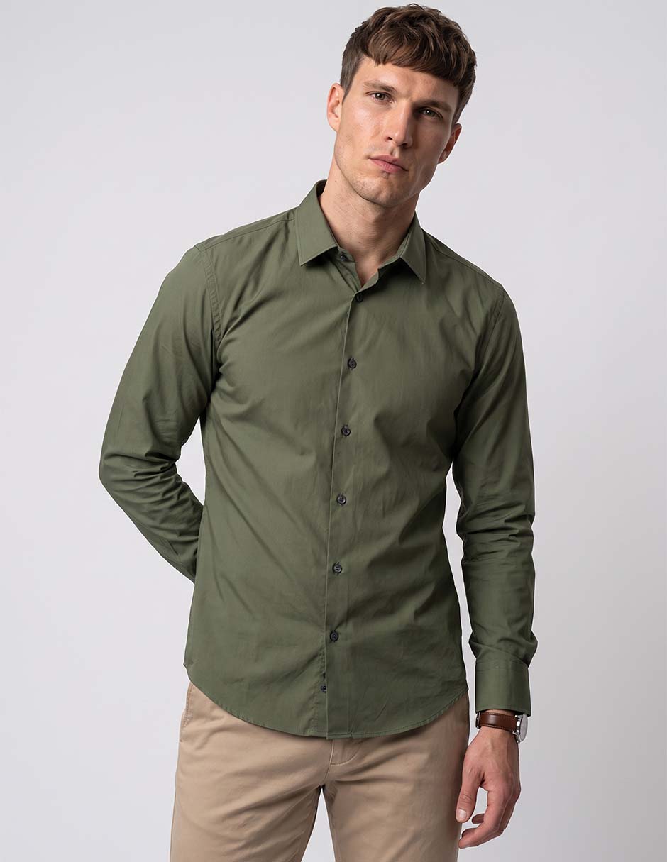 Camisa casual de algodón manga larga para hombre