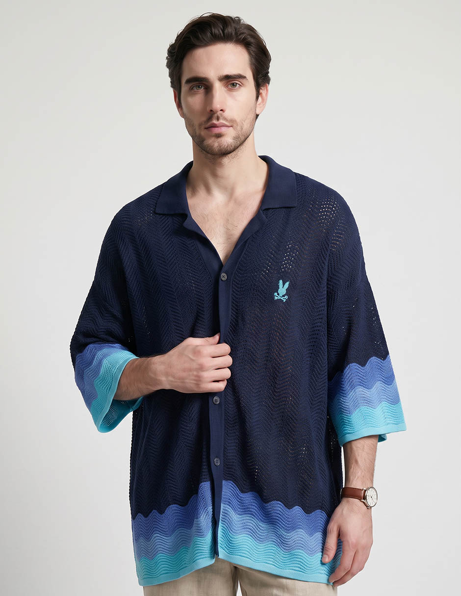 Camisa casual de algodón manga 3/4 para hombre