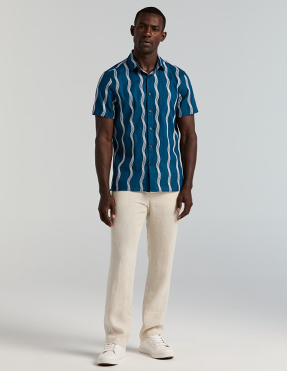 Camisa casual de lino manga corta para hombre 2