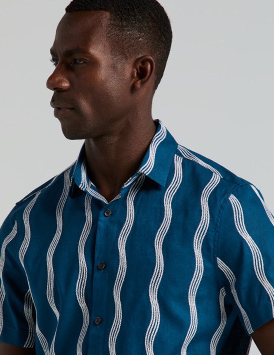 Camisa casual de lino manga corta para hombre 3