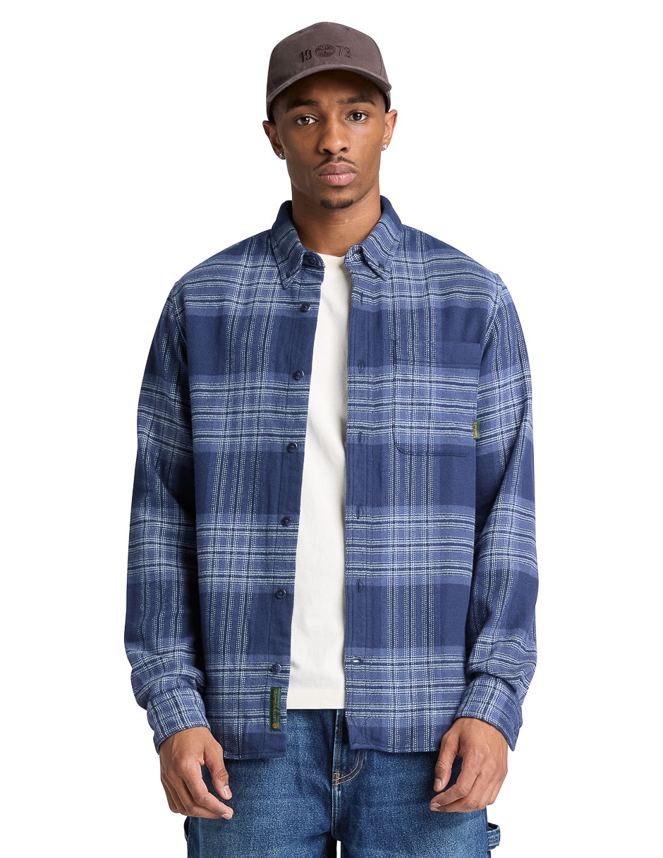Sobrecamisa casual rows check shirt de algodón manga larga para hombre Sobrecamisa casual rows check shirt de algodón manga larga para hombre