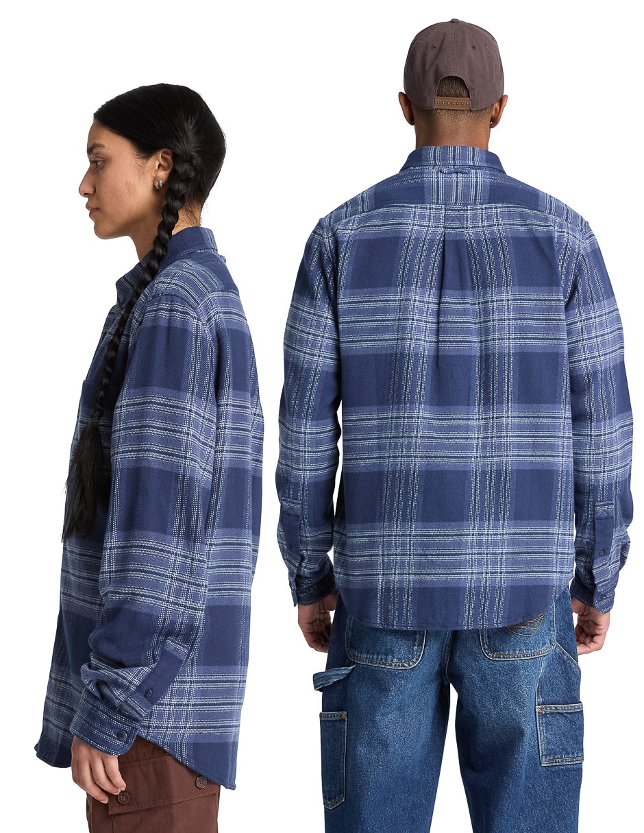 Sobrecamisa casual rows check shirt de algodón manga larga para hombre 4
