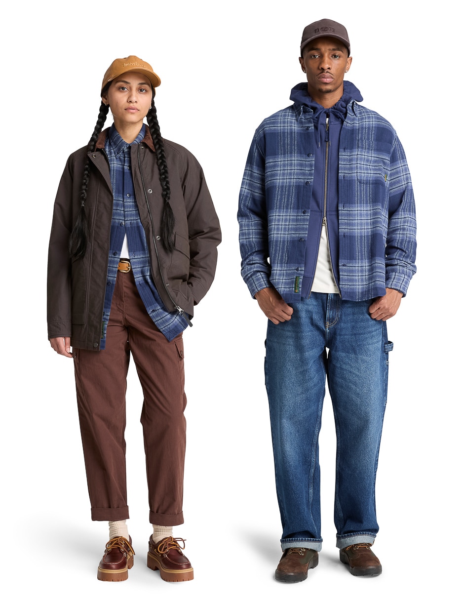 Sobrecamisa casual rows check shirt de algodón manga larga para hombre 3