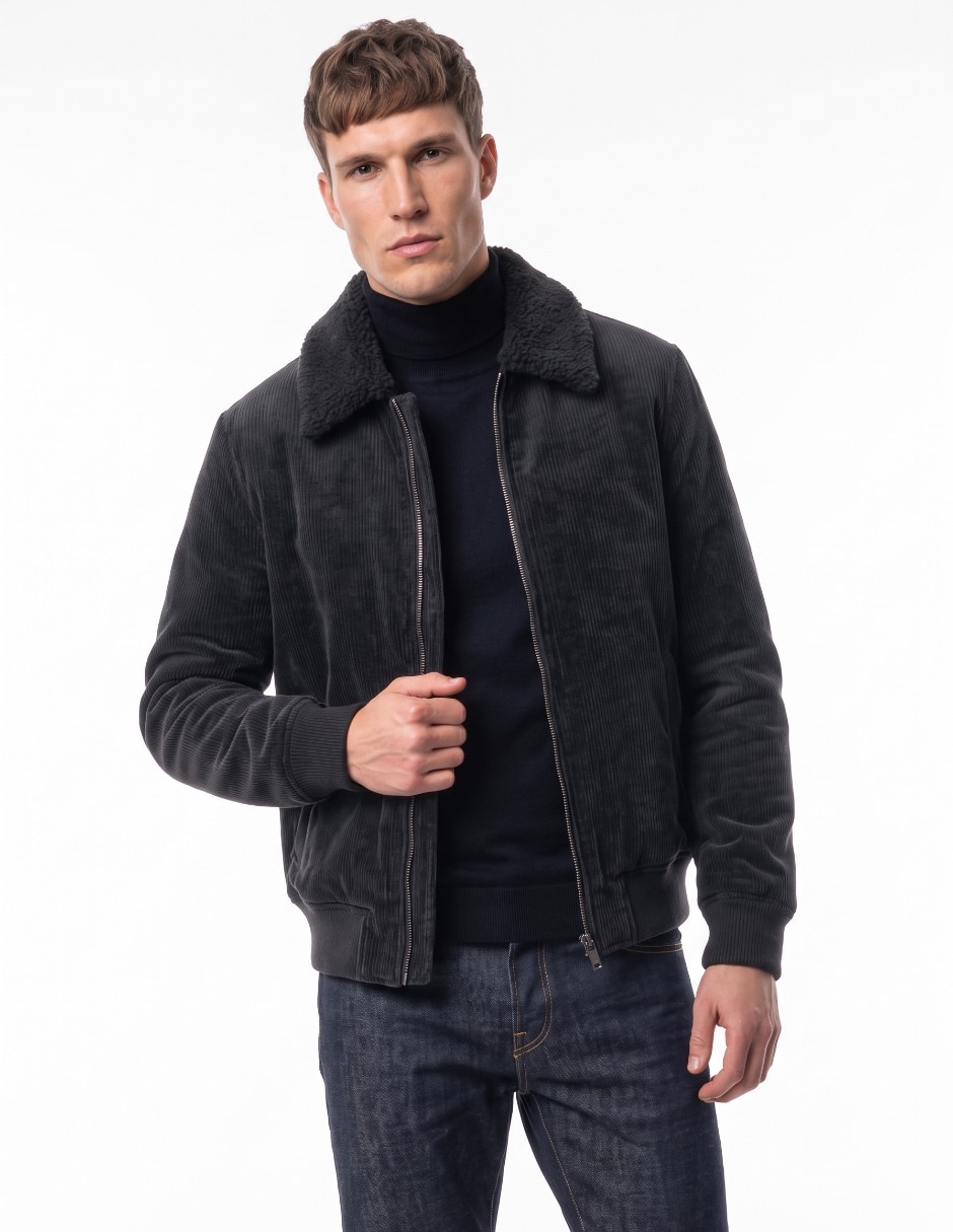 Chamarra casual cuello a contraste para hombre Chamarra casual cuello a contraste para hombre