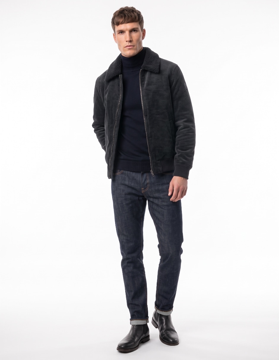 Chamarra casual cuello a contraste para hombre 3