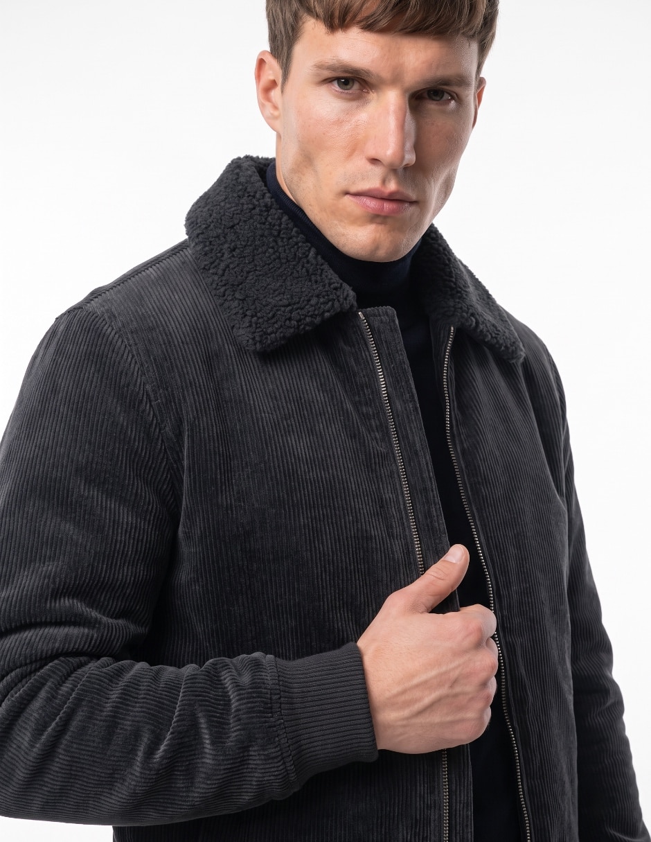 Chamarra casual cuello a contraste para hombre 4