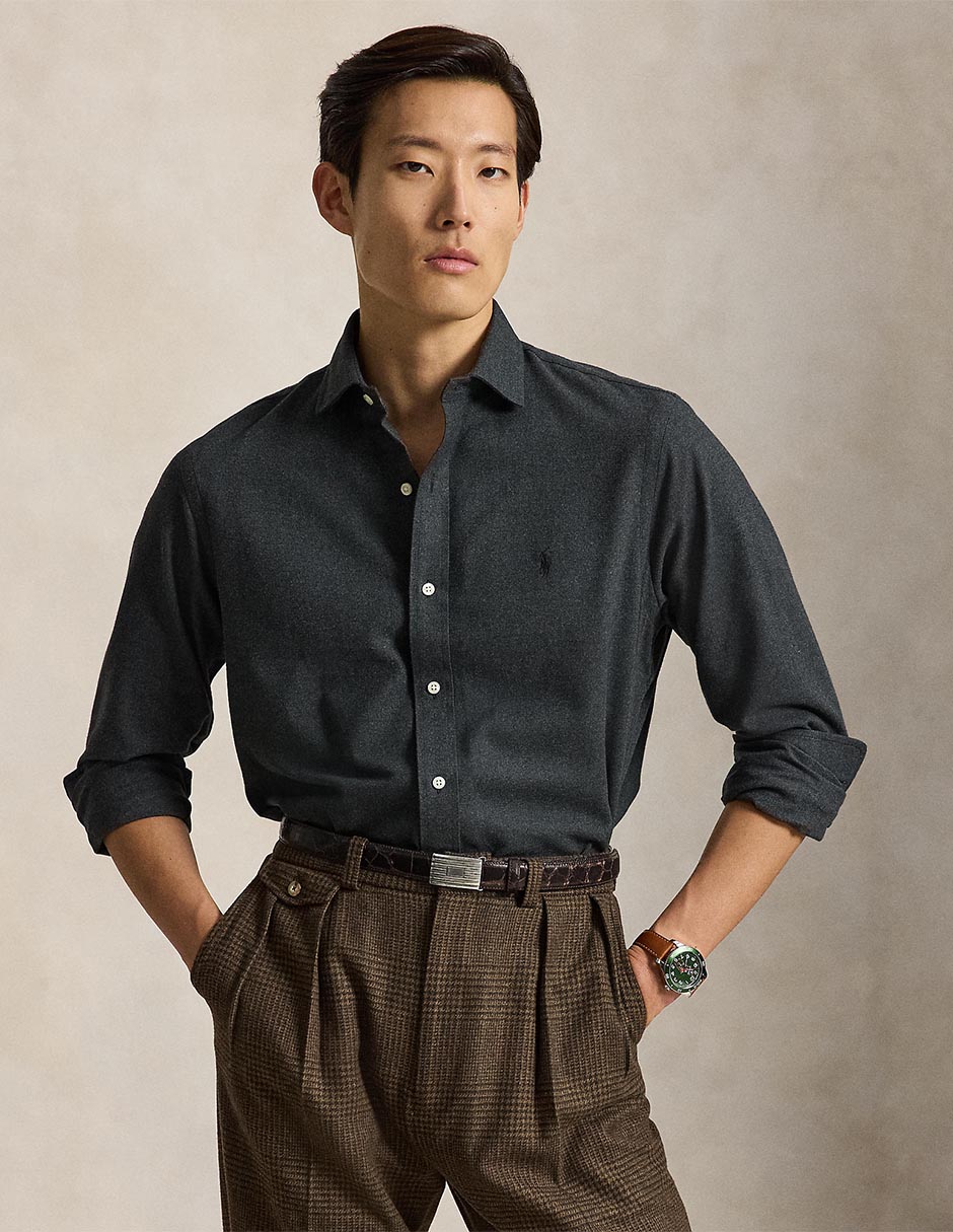 Camisa casual de algodón manga larga para hombre