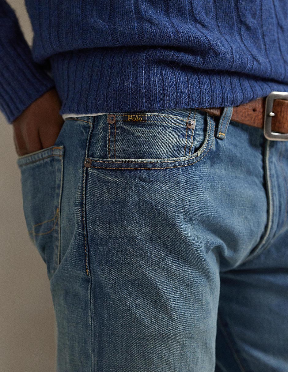 Jeans recto lavado desgastado para hombre 2