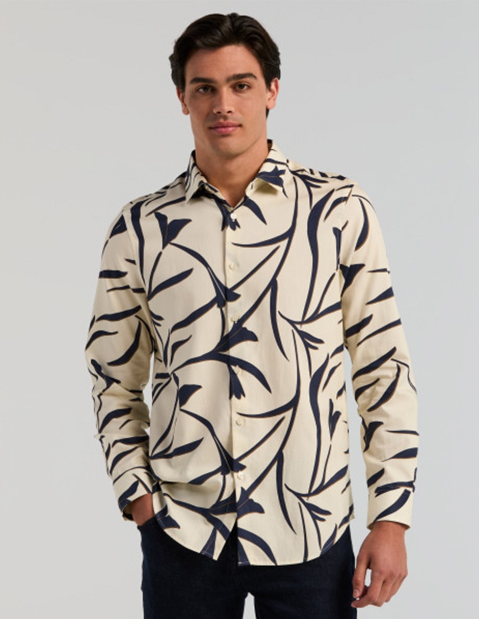 Camisa casual de algodón manga larga para hombre