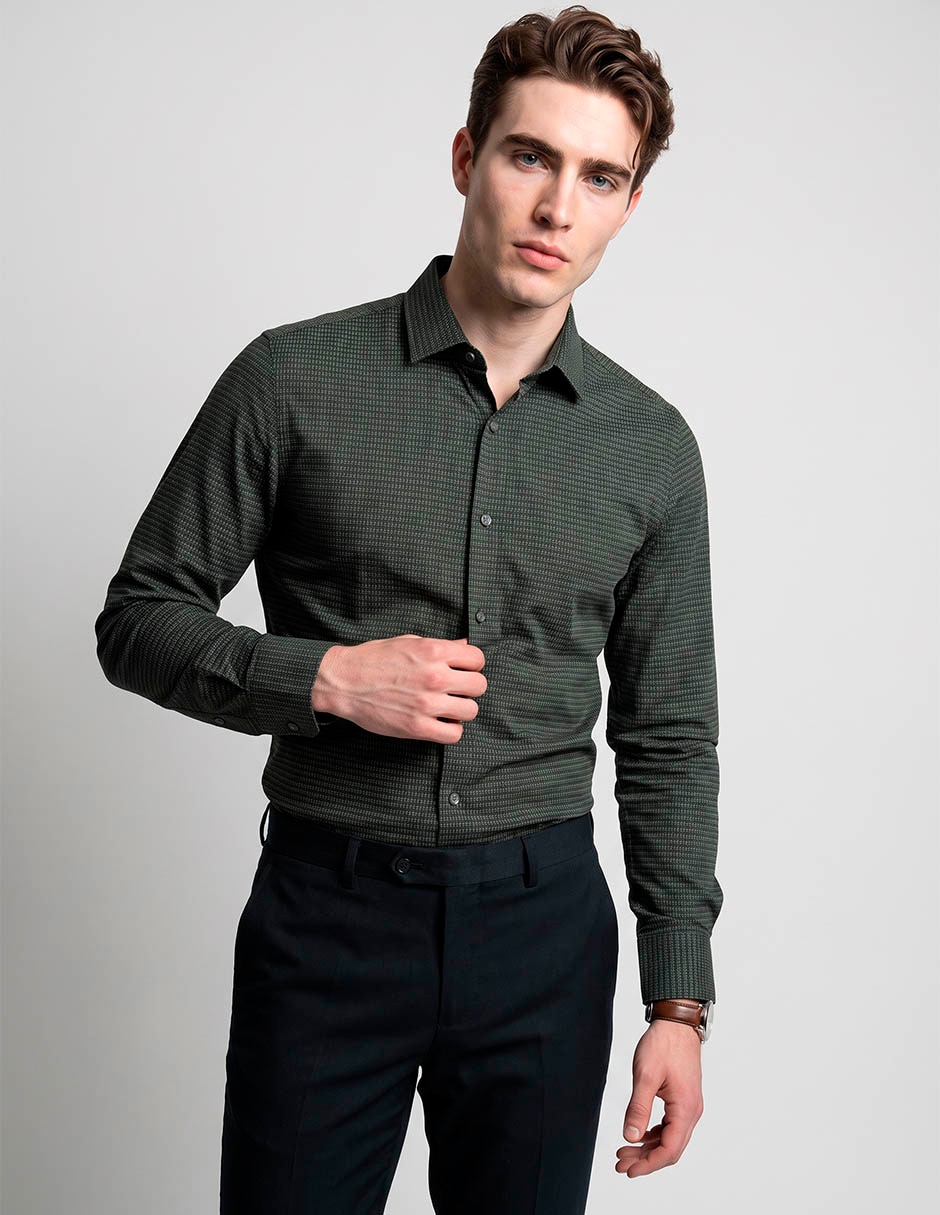 Camisa business casual perry ellis manga larga para hombre