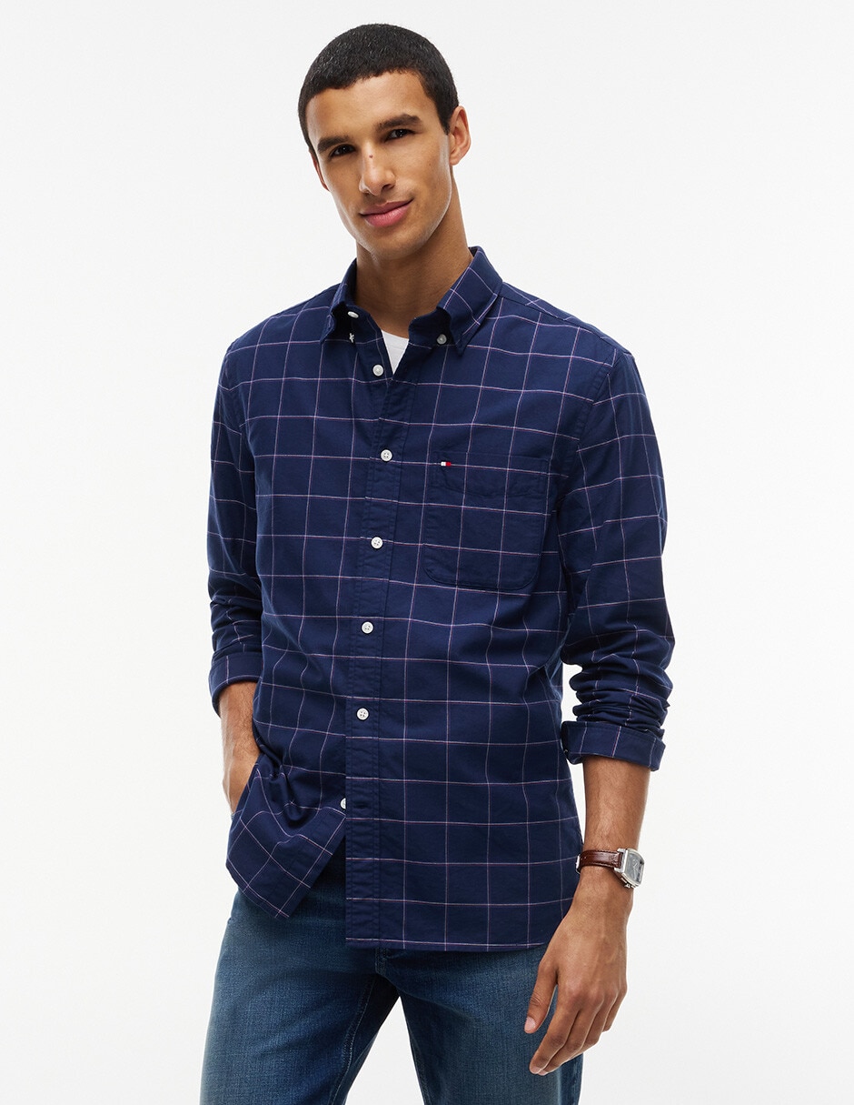 Camisa casual de algodón manga larga para hombre
