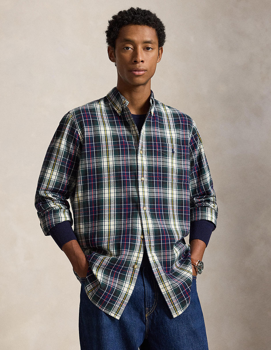 Camisa casual de algodón manga larga para hombre