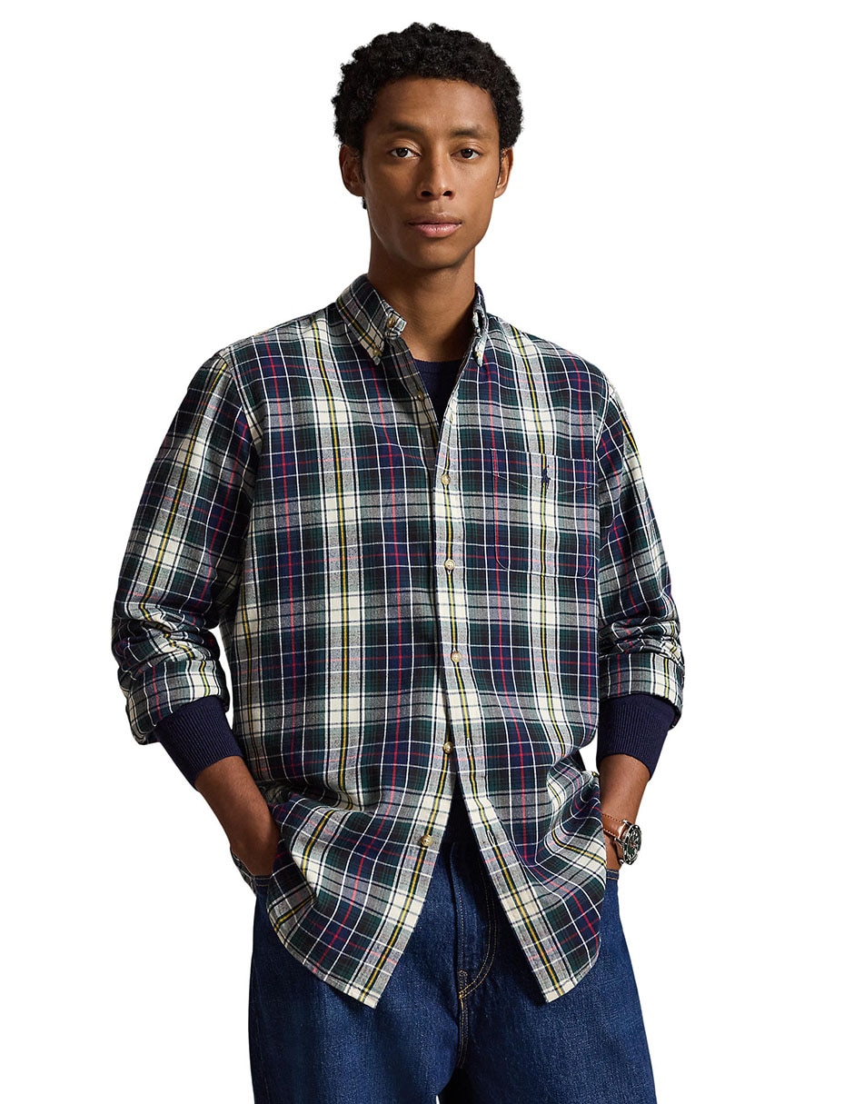 Camisa casual de algodón manga larga para hombre