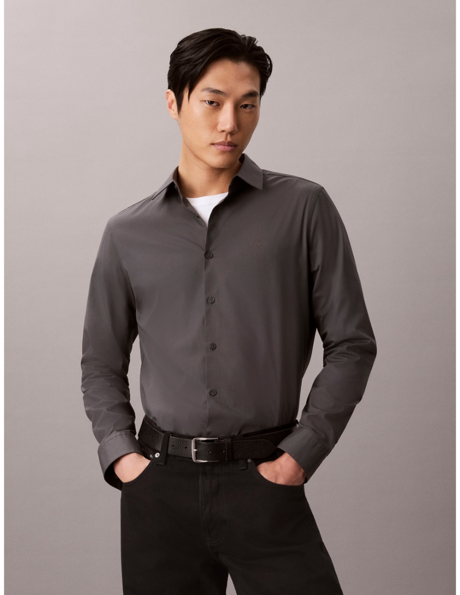 Camisa casual stretch cotton shirt de algodón manga larga para hombre