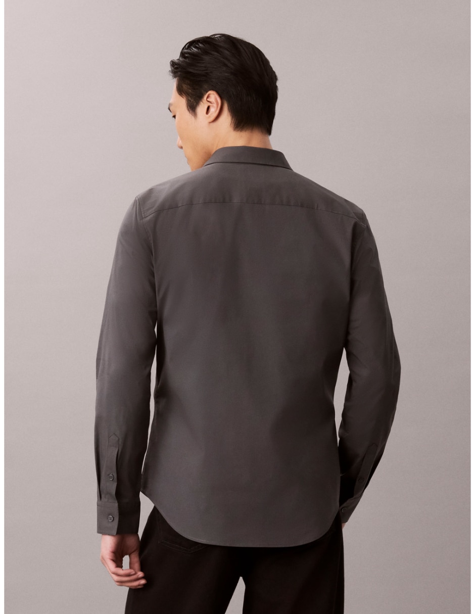 Camisa casual stretch cotton shirt de algodón manga larga para hombre 2