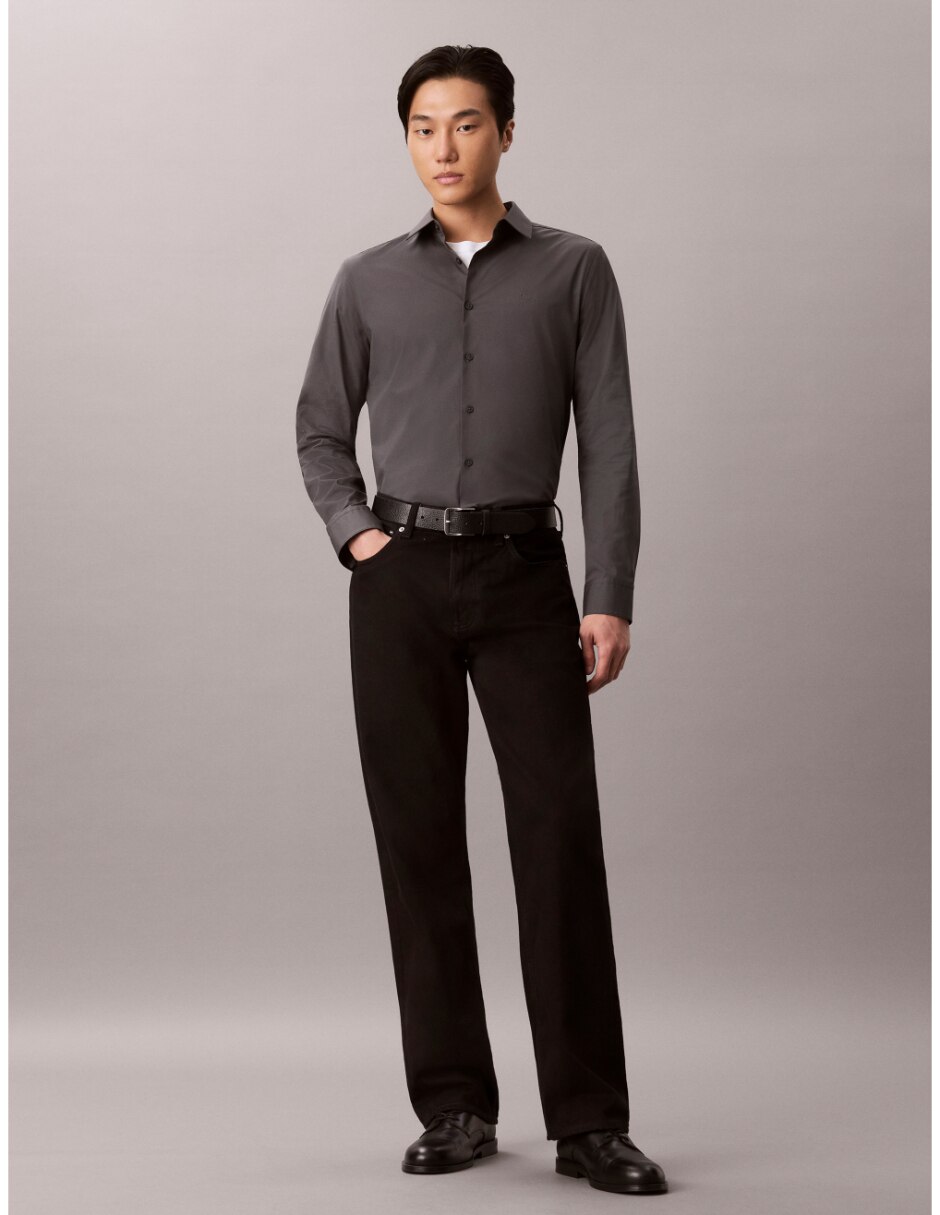 Camisa casual stretch cotton shirt de algodón manga larga para hombre 3
