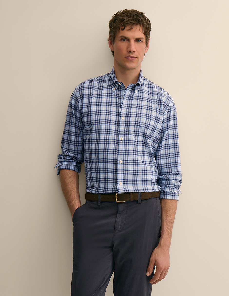 Camisa casual de algodón manga 3/4 para hombre